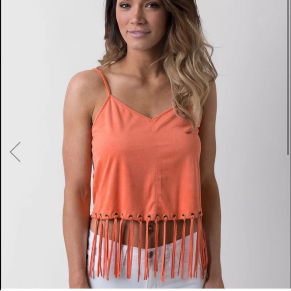 Coco & Jaimeson for Buckle Burnt Orange Suede & Tassel Crop Top Size Small
